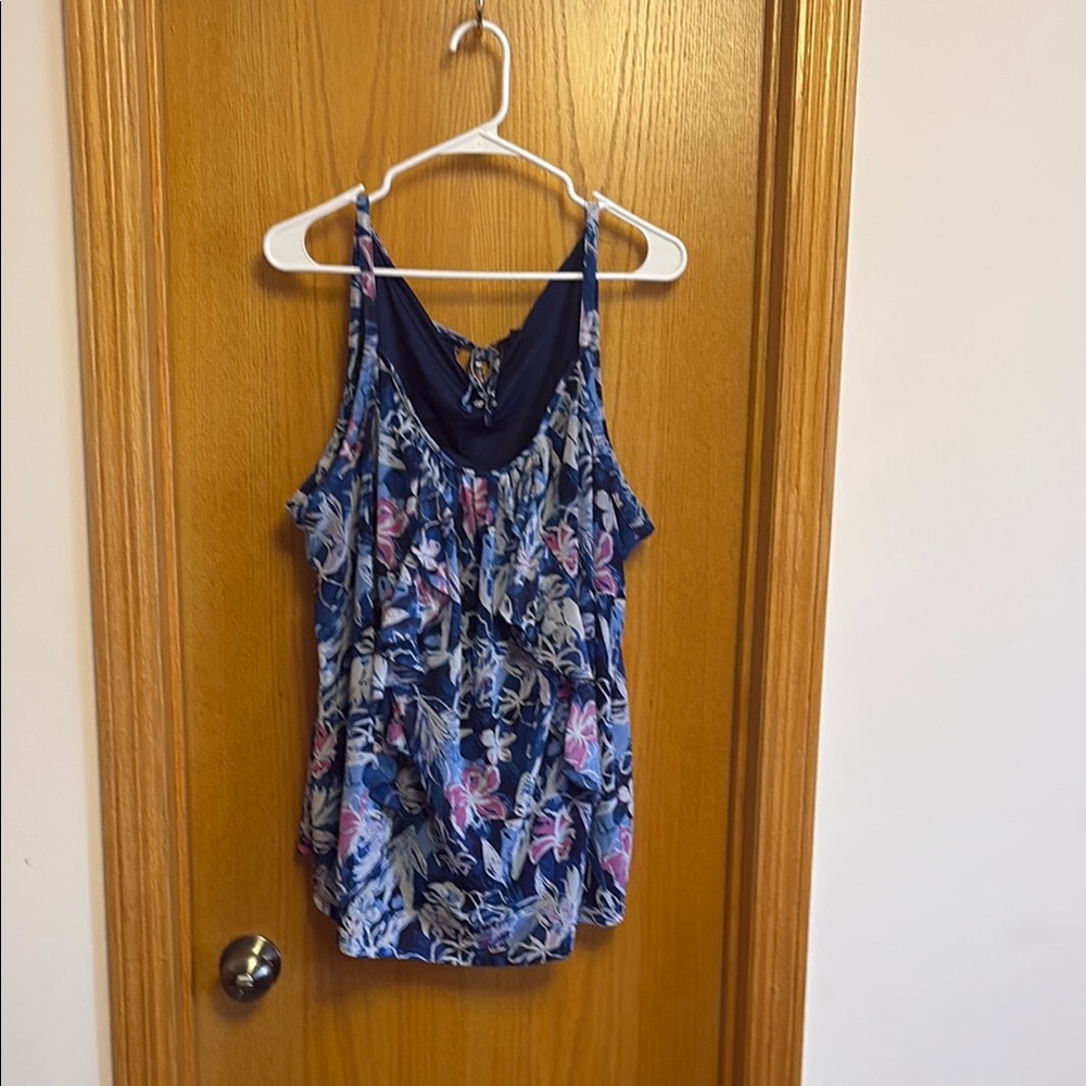 Floral Sleeveless Top - Blue and Pink